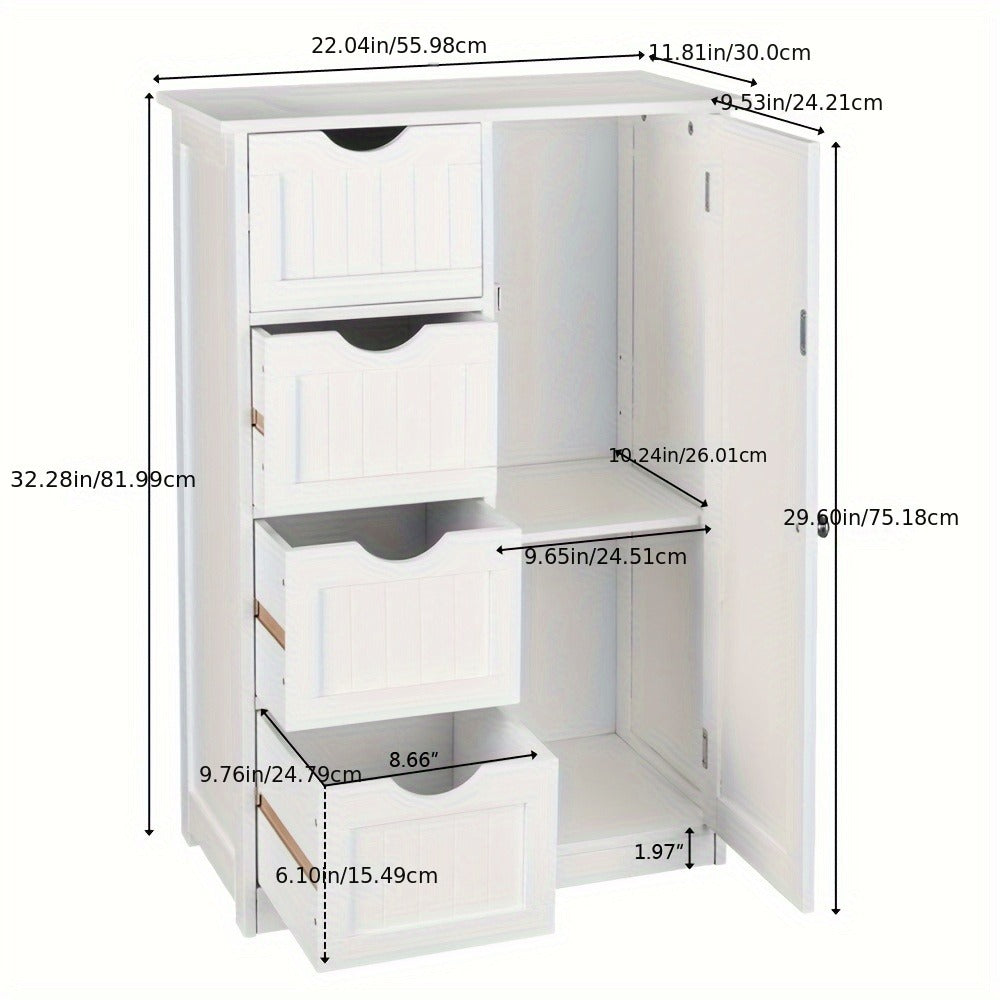 Bathroom Storage Cabinet with Drawers ¨C Waterproof Freestanding Floor Cabinet with 4 Drawer Organizer for Bathroom, Bedroom, Living Room