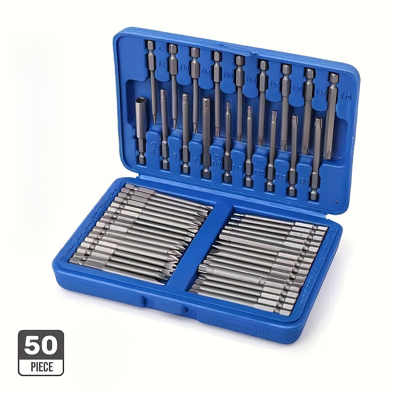 Magnetic Screwdriver Bits Set 50pcs ¨C 75mm Extended Security Bits, 1/4¡± Hex Shank, Torx Star Hex Spline, for Power Drills & Hand Screwdrivers