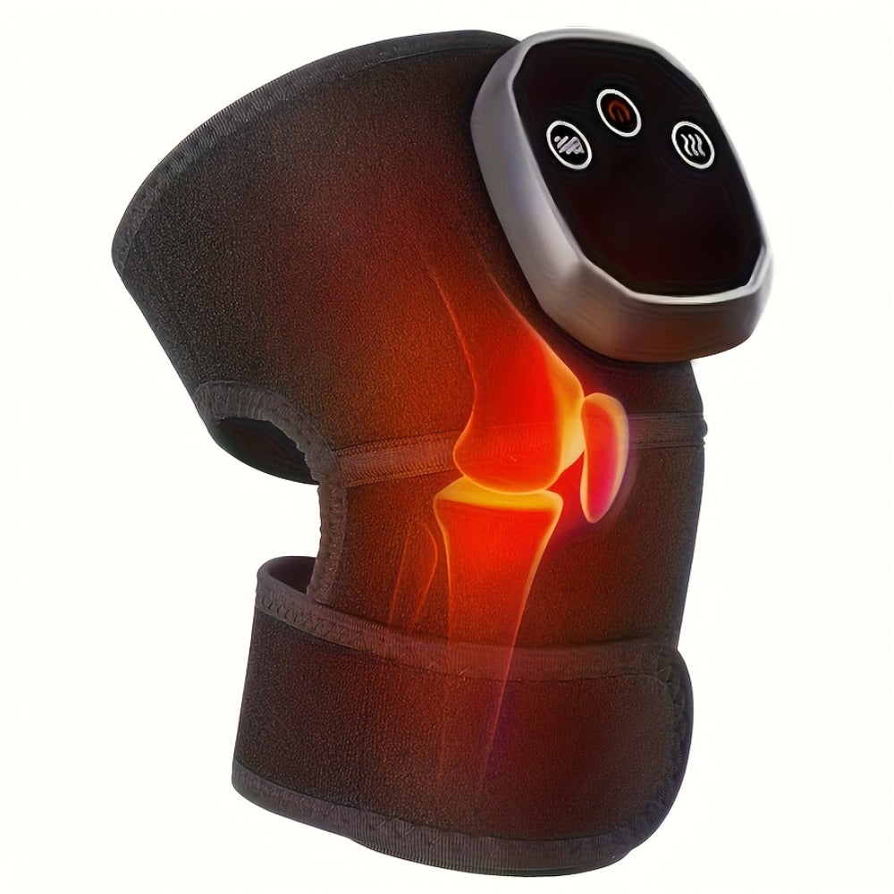 Heating Knee Massager 3-in-1 Wireless Vibrating Knee Brace - Electric Heating Pad with Vibration Massage for Knee, Shoulder & Elbow Pain Relief, Universal Fit, Gray