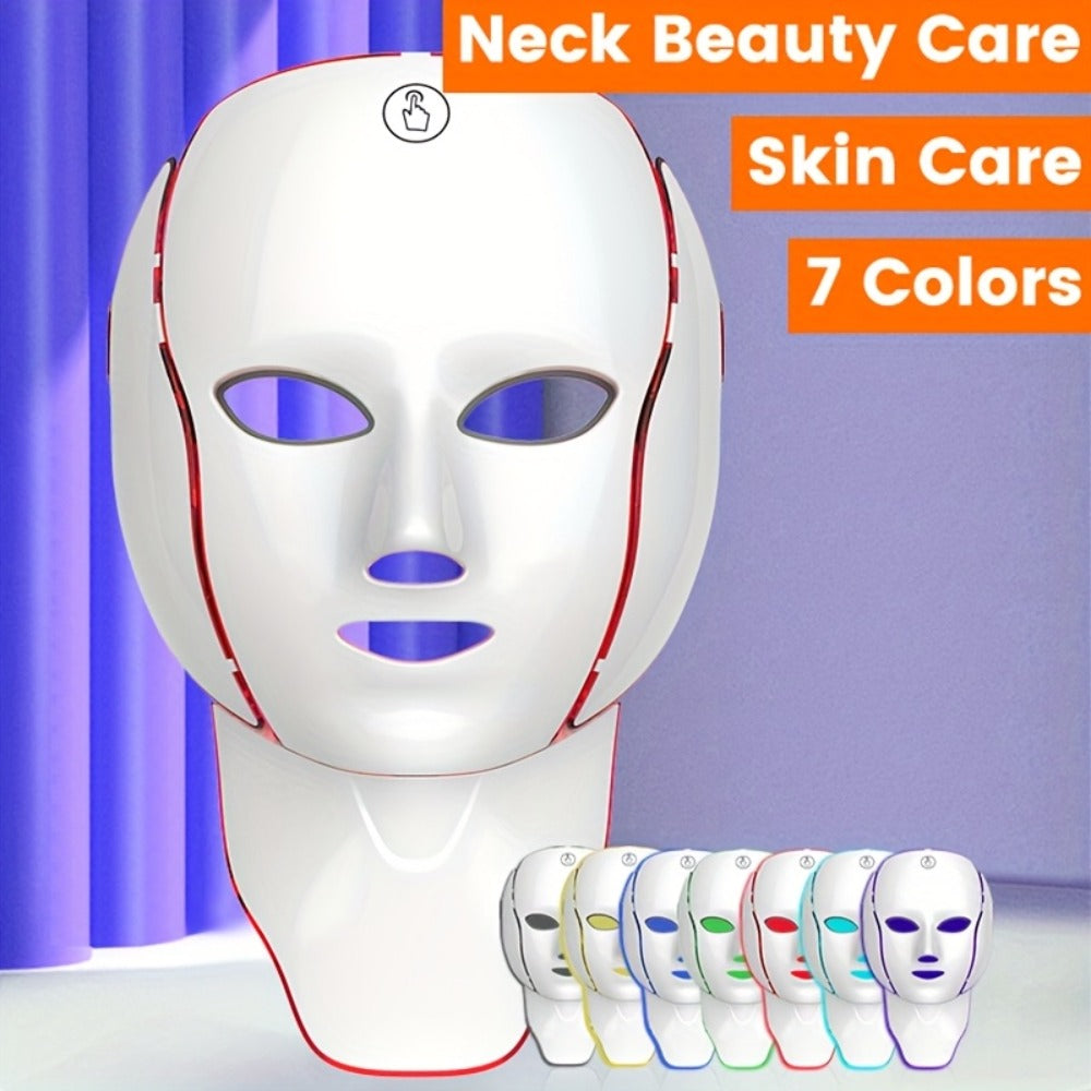LED Light Therapy Facial Mask 7-Color USB Rechargeable ¨C Face Neck Anti-Aging Acne Rejuvenation Skincare Device, Beauty Instrument Gift for Women, Valentine's Day Mother's Day Birthday