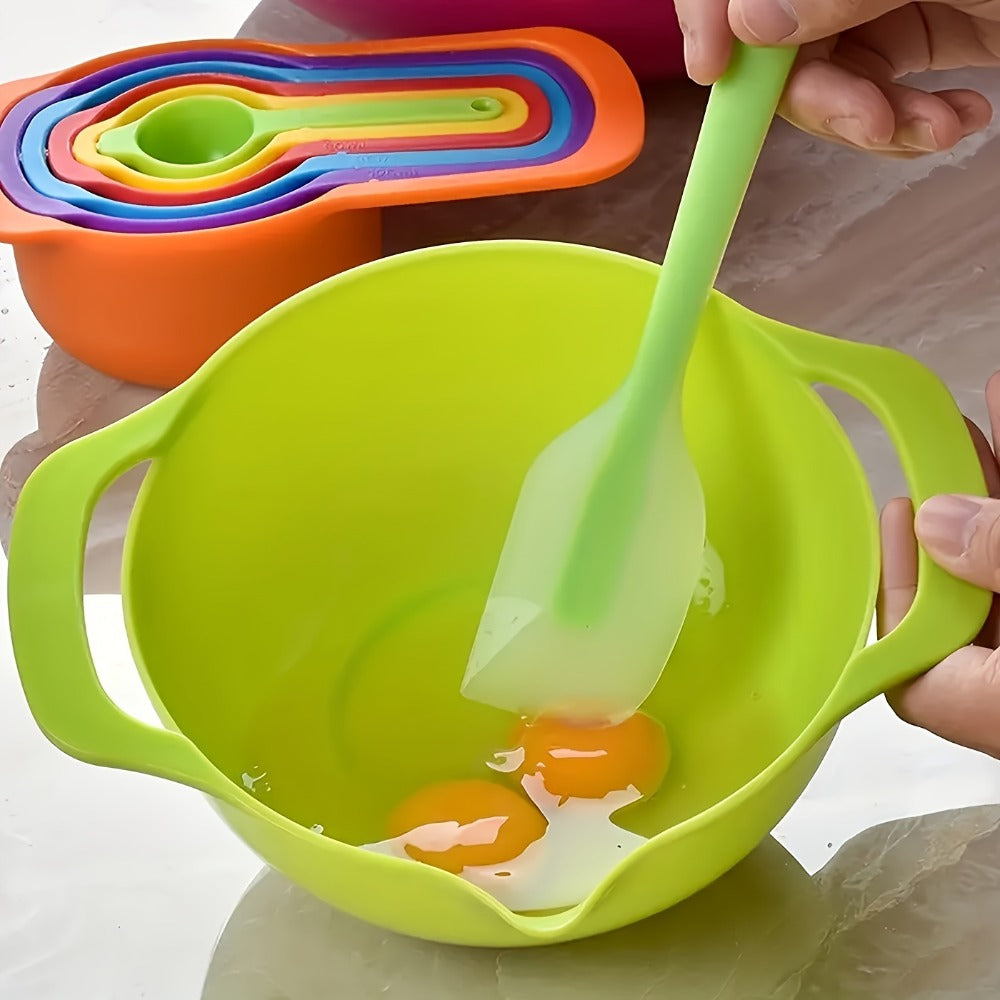 Mixing Bowl Set with Measuring Cups and Spoons, 10pcs Colorful Nesting Salad Bowls with Colander & Sifter, Plastic Baking Measurement Utensil Kit, Kitchen Measuring Tools for Baking Cooking & Meal Prep