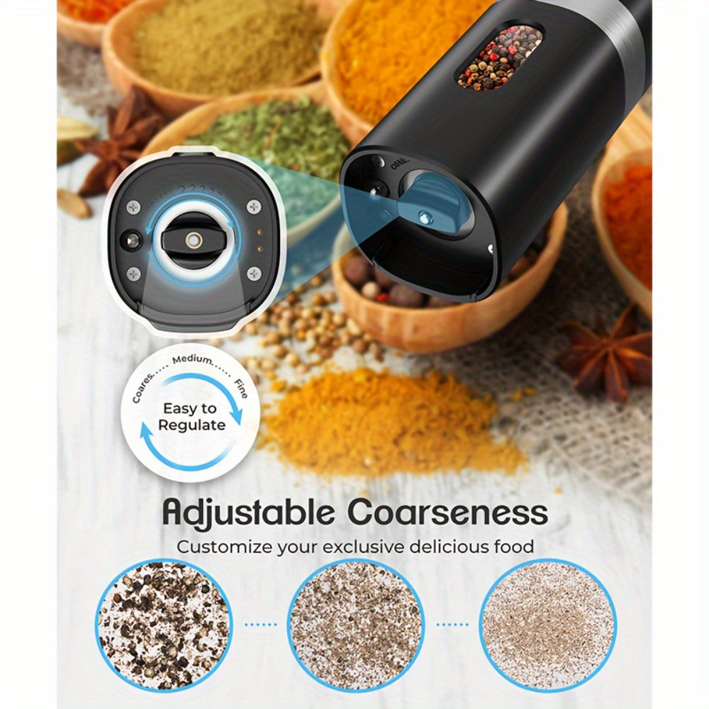 Electric Salt and Pepper Grinder Set 2-Pack Rechargeable with Charging Base & White Light - One-Hand Automatic Operation, Battery-Powered Salt Pepper Mill Set for Kitchen Cooking, Gift for Dad