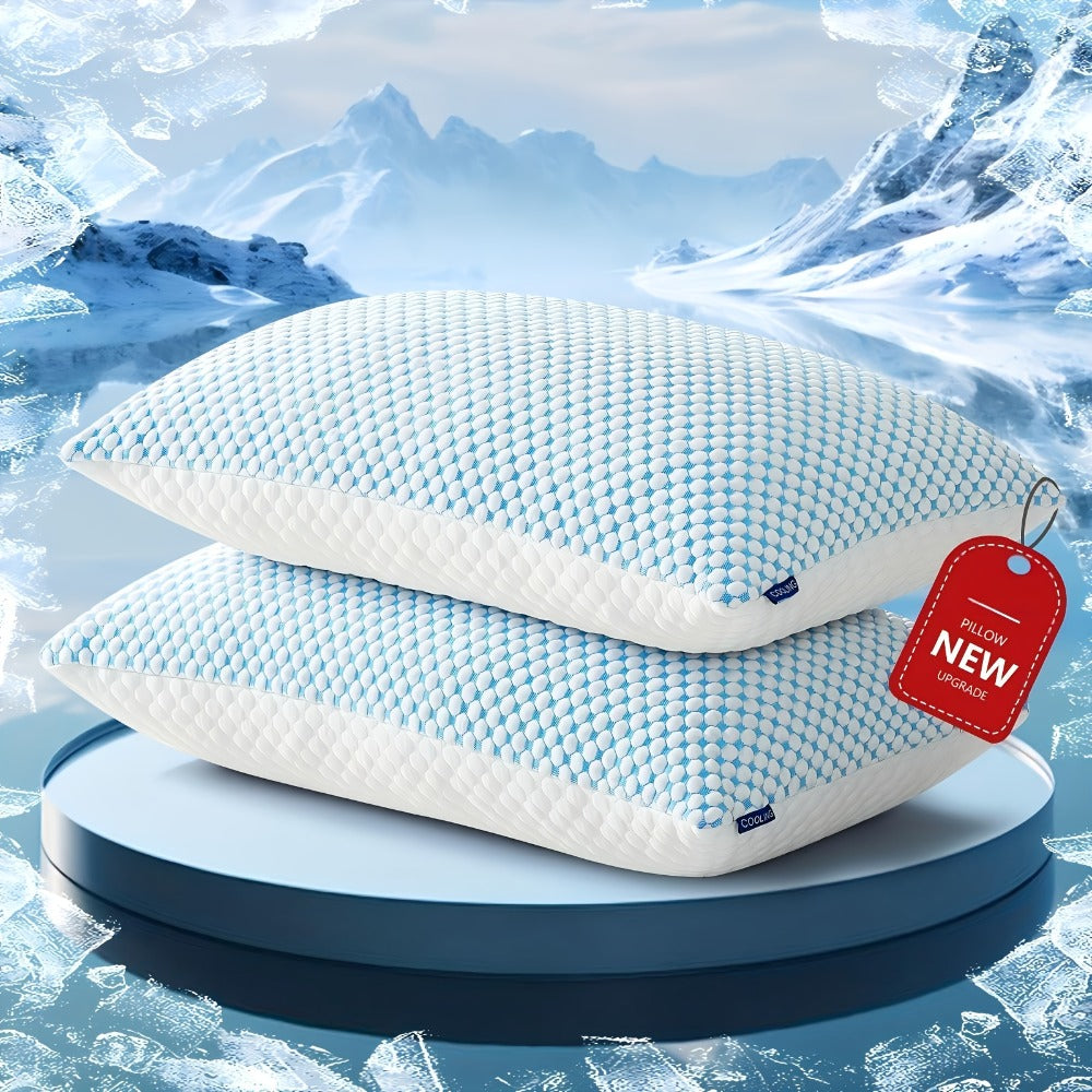 Memory Foam Bed Pillows King Size 2 Pack Hotel Quality Cooling Down Alternative Non-Collapsing Pillow Set Machine Washable Polyester Viscose Cover
