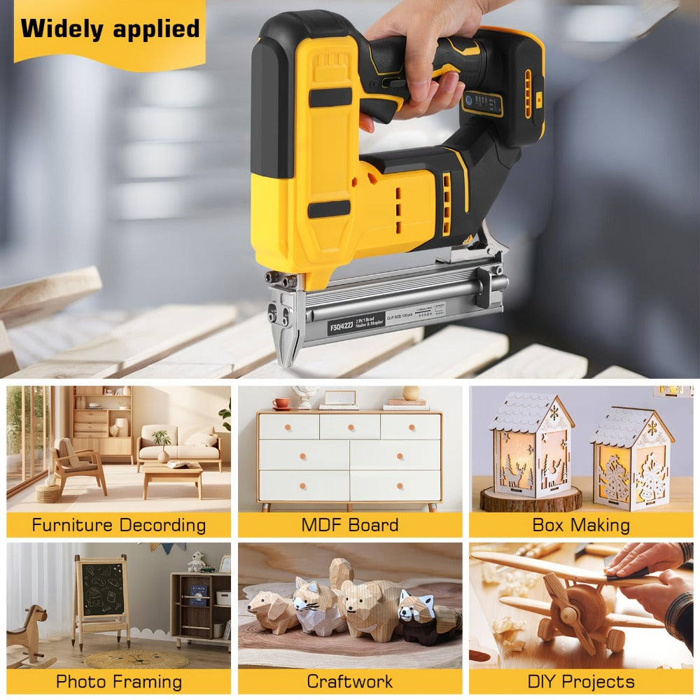 Cordless Brad Nailer and Stapler 2-in-1 Compatible with DEWALT 20V MAX Battery, Brushless Motor, Heavy-Duty Safety Lock, Fires 1-3/16¡± Nails & 7/8¡± Staples for Flooring Trim Woodworking (Tool Only)