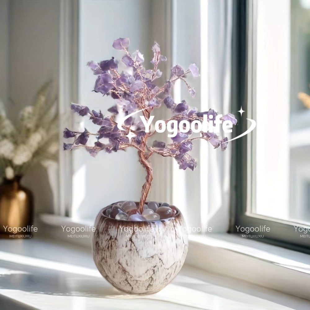 Natural Crystal Gemstone Tree with Ceramic Base 7 Inch Handmade Healing Stone Bonsai Tree Desktop Ornament for Home Office Decor Birthday Valentine Christmas Gift 13 Colors 180mm