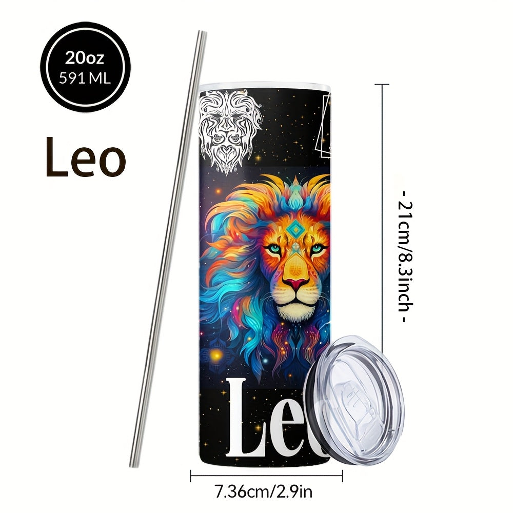 Zodiac Tumbler 20oz Stainless Steel Insulated Travel Cup with Lid & Straw Horoscope Coffee Mug All 12 Signs Hot Cold Drinks Gift Birthday Halloween Christmas