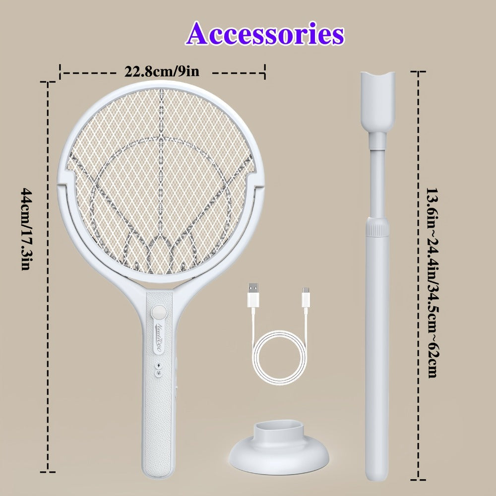 Electric Fly Swatter Racket 4000V ¨C Rechargeable Mosquito Killer Zapper with Auto One-Touch Kill, Detachable Head, USB Type-C Charging, Cordless Bug Zapper for Indoor & Outdoor Use, Pet-Safe Pest Control
