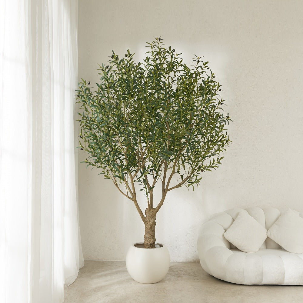 Artificial Olive Tree 5/6/7/8FT UV-Resistant Faux Olive Plant with Black Planter, Lifelike Silk Leaves, Mediterranean Indoor Outdoor Decor for Living Room Office Bedroom Patio
