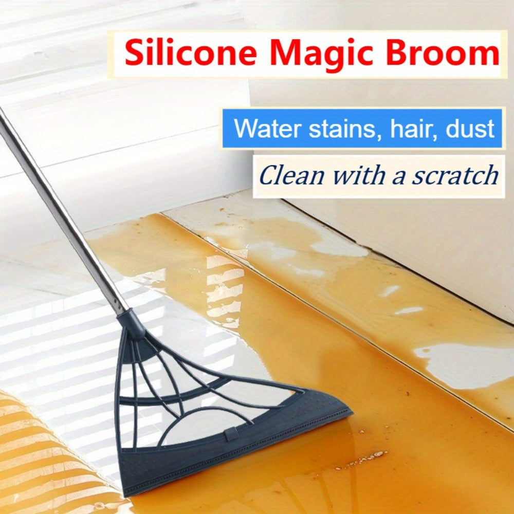 Extra Long Broom 45 Inch ¨C Stainless Steel Handle, Unflagged Bristles, Rubber Sweep for Pet Hair & Debris, Indoor Outdoor Hard Floor Sweeper for Home Office Kitchen