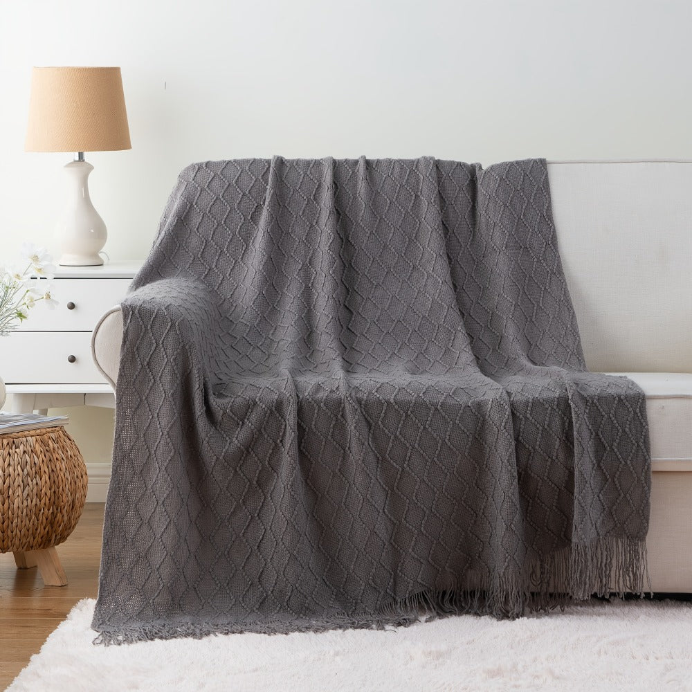 Tassel Throw Blanket ¨C Soft Lightweight Decorative Fringe Throw for Couch, Chair, Bed & Sofa, 50¡±¡Á60¡±, 6 Colors, Boho Home Decor