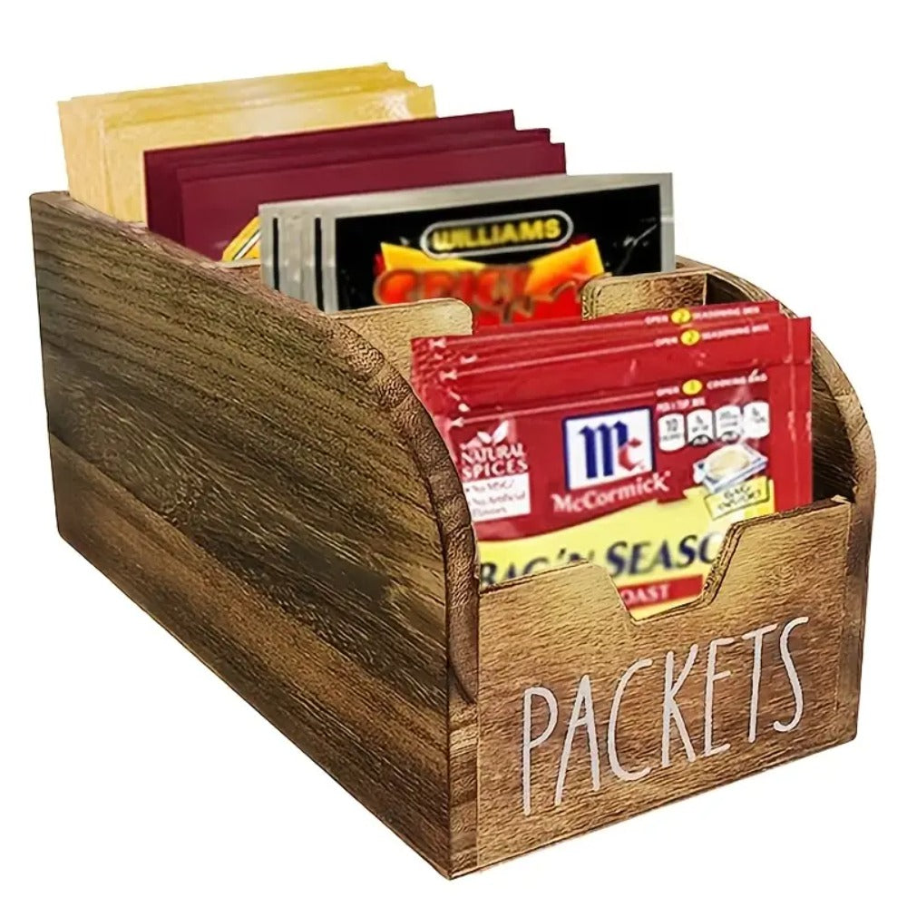 Wooden Spice Rack Organizer with Compartments Rustic Vintage Kitchen Countertop Storage Box for Seasoning Bags Tea Bags Coffee Snacks Space-Saving Display Rack Home Decor Black Brown 1pc or 2pcs