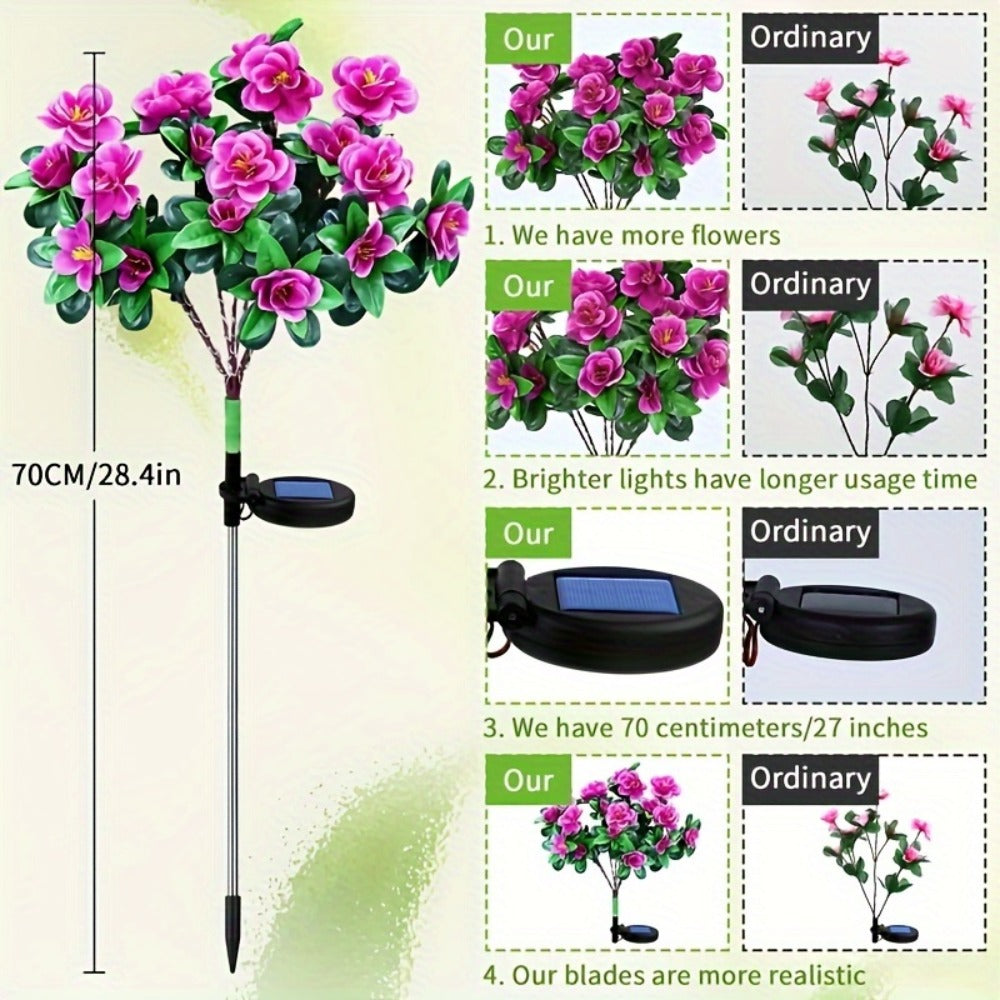 Solar Flower Lights Outdoor IP65 Waterproof Simulation Azalea Garden Decor Light 42 LED Solar Powered Decorative Stake Light for Garden Patio Yard Rose Red Yellow Pink Purple Colorful