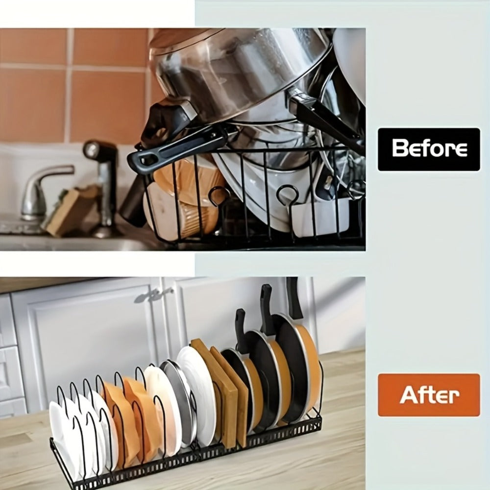 13-Shelf Metal Kitchen Storage Rack Organizer ¨C Extendable Cookware & Utensil Shelf for Cabinet, Countertop, Sink ¨C Freestanding Kitchen Cabinet Organizer with Golden Tube Design
