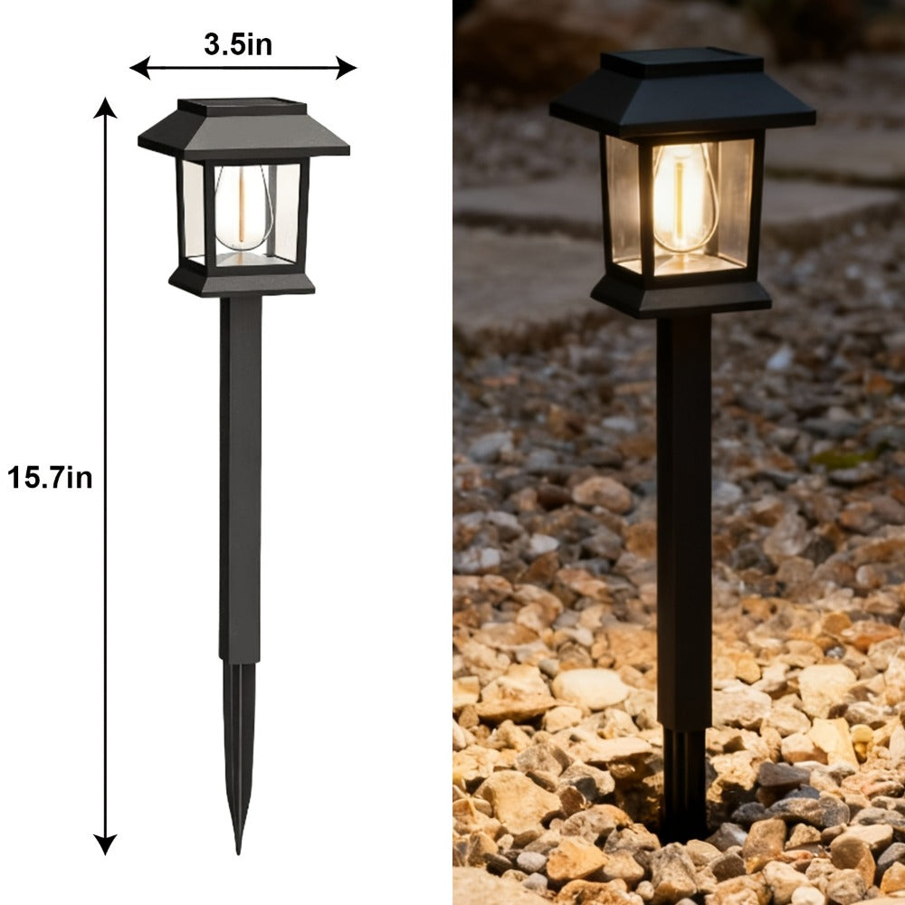 Solar Pathway Lights Outdoor Edison Style LED ¨C Up to 12 Hours Auto On/Off IP44 Waterproof | Warm White Solar Garden Lights for Yard, Driveway & Walkway | Black & Brown Upgraded Stake Lights