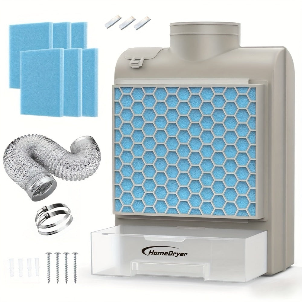 Indoor Dryer Vent Kit 3-in-1 Lint Trap Filter Box Stainless Steel Screen 6 Polyester Filters Reusable Washable Reduces Moisture Prevents Mold for Electric Clothes Dryers
