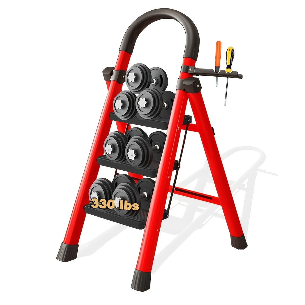 Folding Step Ladder with Anti-Slip Pedals & Handrail ¨C 2/3/4/5 Step Stool for Adults, Sturdy Steel, Lightweight Portable, Non-Slip Feet, Rust-Resistant, Foldable for Home Kitchen Office Bedroom Use
