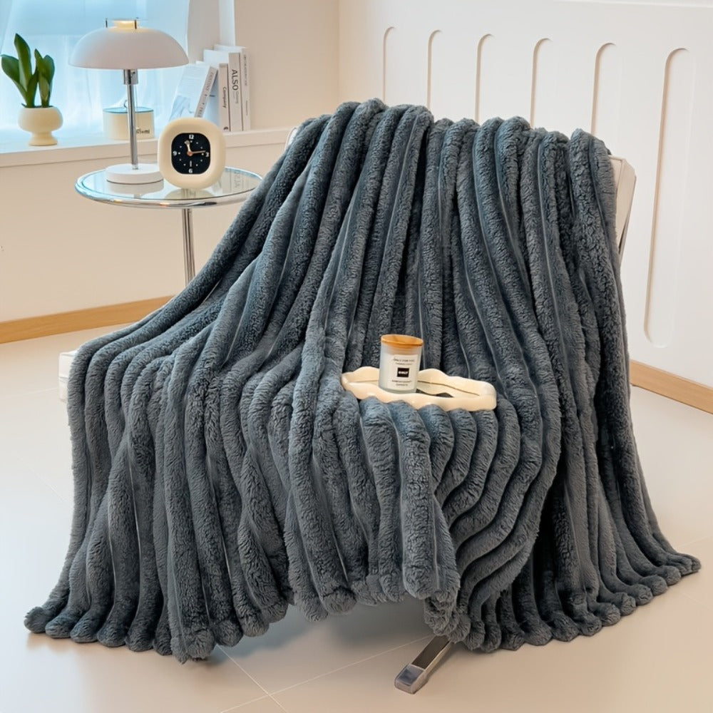 Reversible Faux Rabbit Hair Blanket ¨C Thickened Soft Thermal Throw for Bed, Nap, Office & Camping, All Season, 4 Colors, 5 Sizes