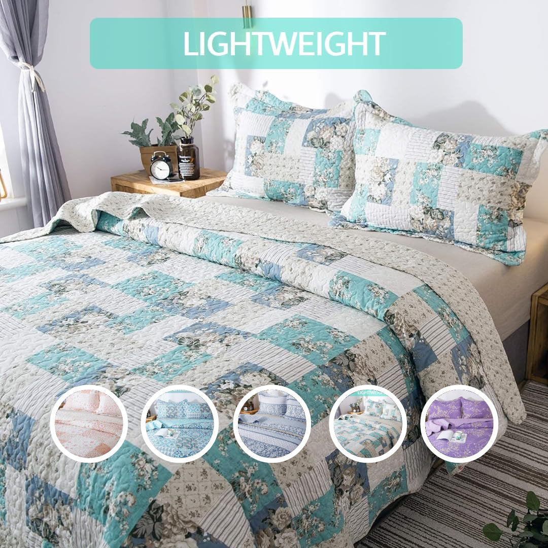 Floral Quilt Set Lightweight Bedspread Coverlet 2 or 3-Piece, All Season Hypoallergenic Breathable Paisley Patchwork Print Quilt for Bedroom Guest Room Dorm RV Cabin, Twin Queen King, Shabby Chic
