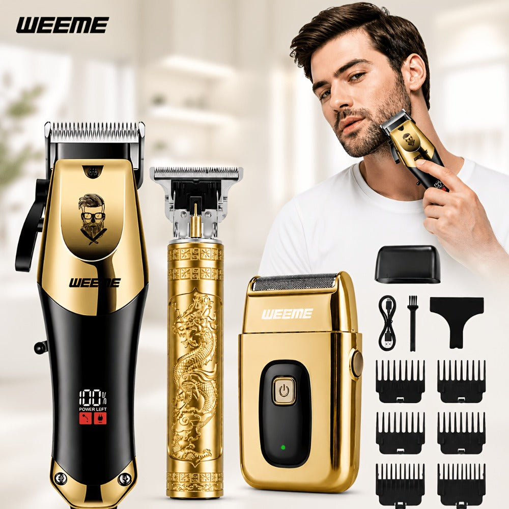 Beard Trimmer Set for Men - USB Rechargeable Hair Clipper & Grooming Kit with Battery Indicator, Comb Attachments, Epilator & Trimmer, 2/3/4 Piece Set for Travel Home Use, Father's Day Gift