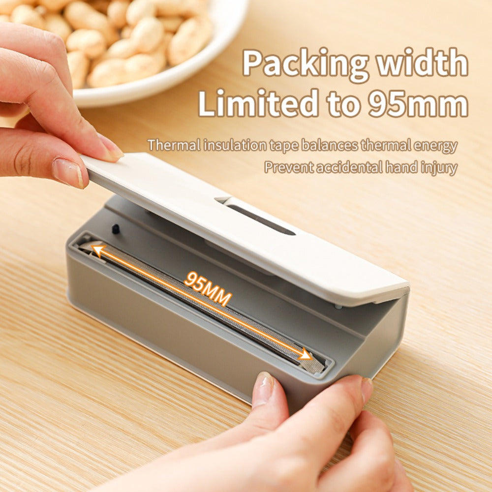 Portable Mini Bag Sealer USB Rechargeable ¨C Handheld Food Sealer with Built-In Cutter for Fruits, Vegetables, Snacks & Chips ¨C Compact Kitchen & Outdoor Picnic Sealing Tool, White & Blue