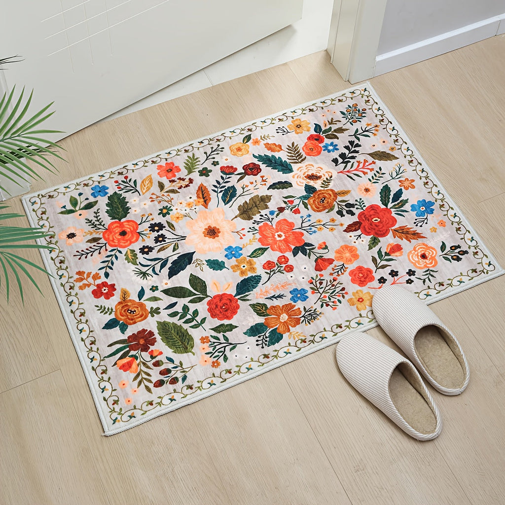 Bohemian Floral Plush Rug Non-Slip Machine Washable ¨C Soft Floral Runner Mat for Bedroom, Kitchen, Bathroom, Entryway & Living Room ¨C Easy Clean Indoor Home Decor Mat, 4 Sizes
