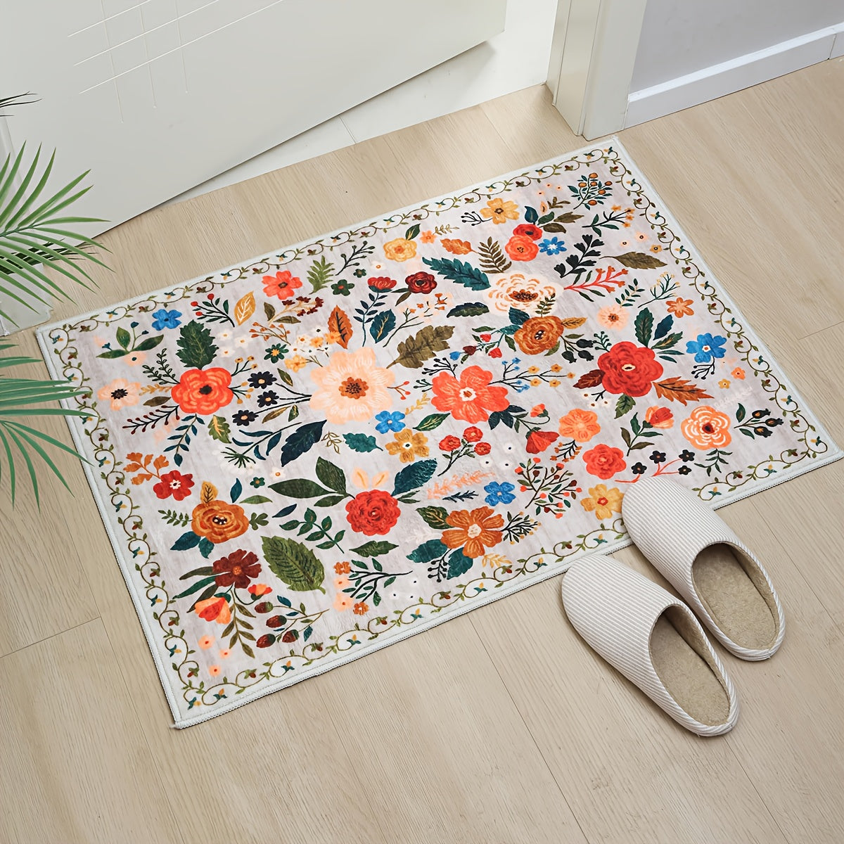 Bohemian Floral Plush Rug Non-Slip Machine Washable ¨C Soft Floral Runner Mat for Bedroom, Kitchen, Bathroom, Entryway & Living Room ¨C Easy Clean Indoor Home Decor Mat, 4 Sizes