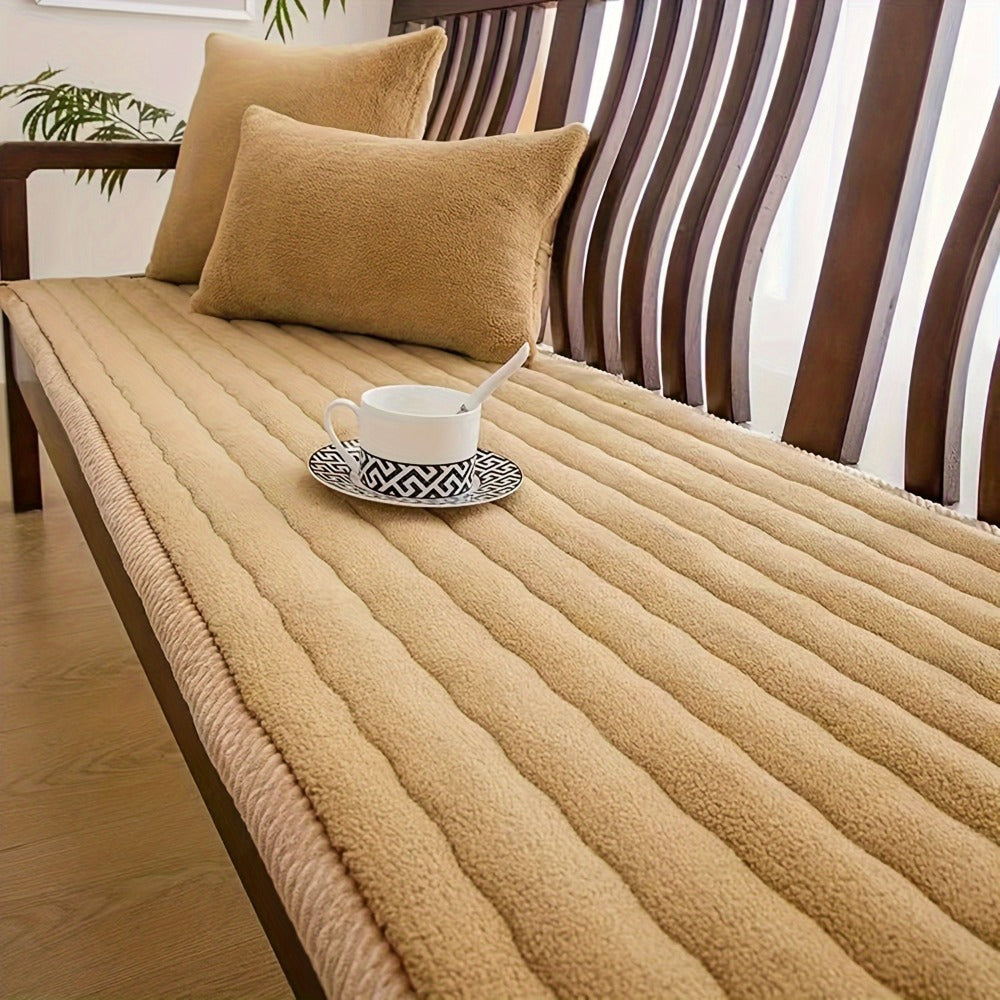 Plush Sofa Cover Bohemian Style Thickened Short Plush Non-Slip Machine Washable Pet Friendly Sofa Slipcover for Living Room Bedroom Office - Armrest Pad to 4 Seater