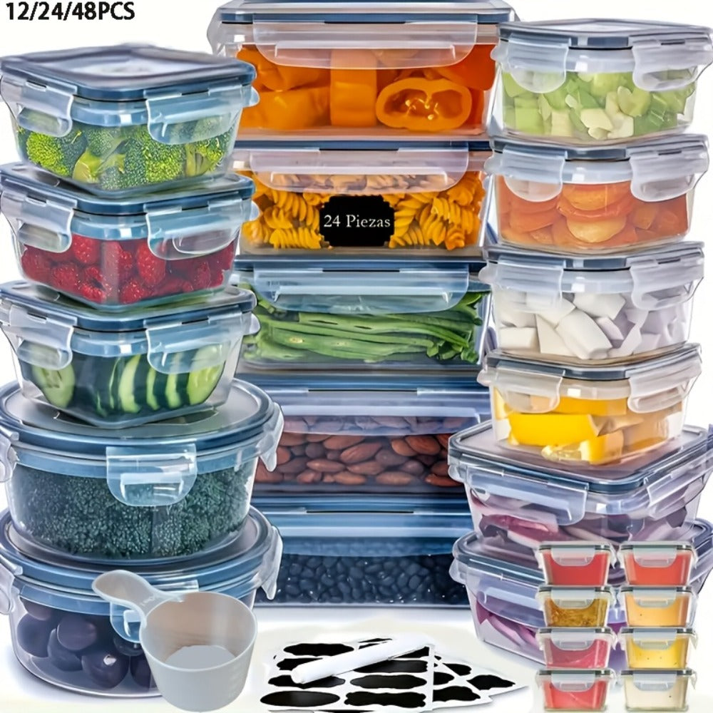 Food Storage Containers Set BPA-Free Airtight ¨C Meal Prep Containers with Easy-Snap Lids Labels & Marker 24 48pcs Pantry Kitchen Organizer