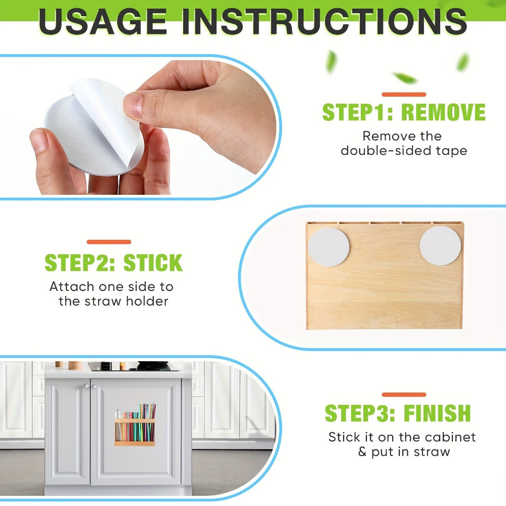Wooden Straw Holder for Cabinet Door 9.8 Inch Acacia Wood Straw Dispenser Wall Mount Reusable Straw Storage Box for Kitchen Counter Cupboard Organizer