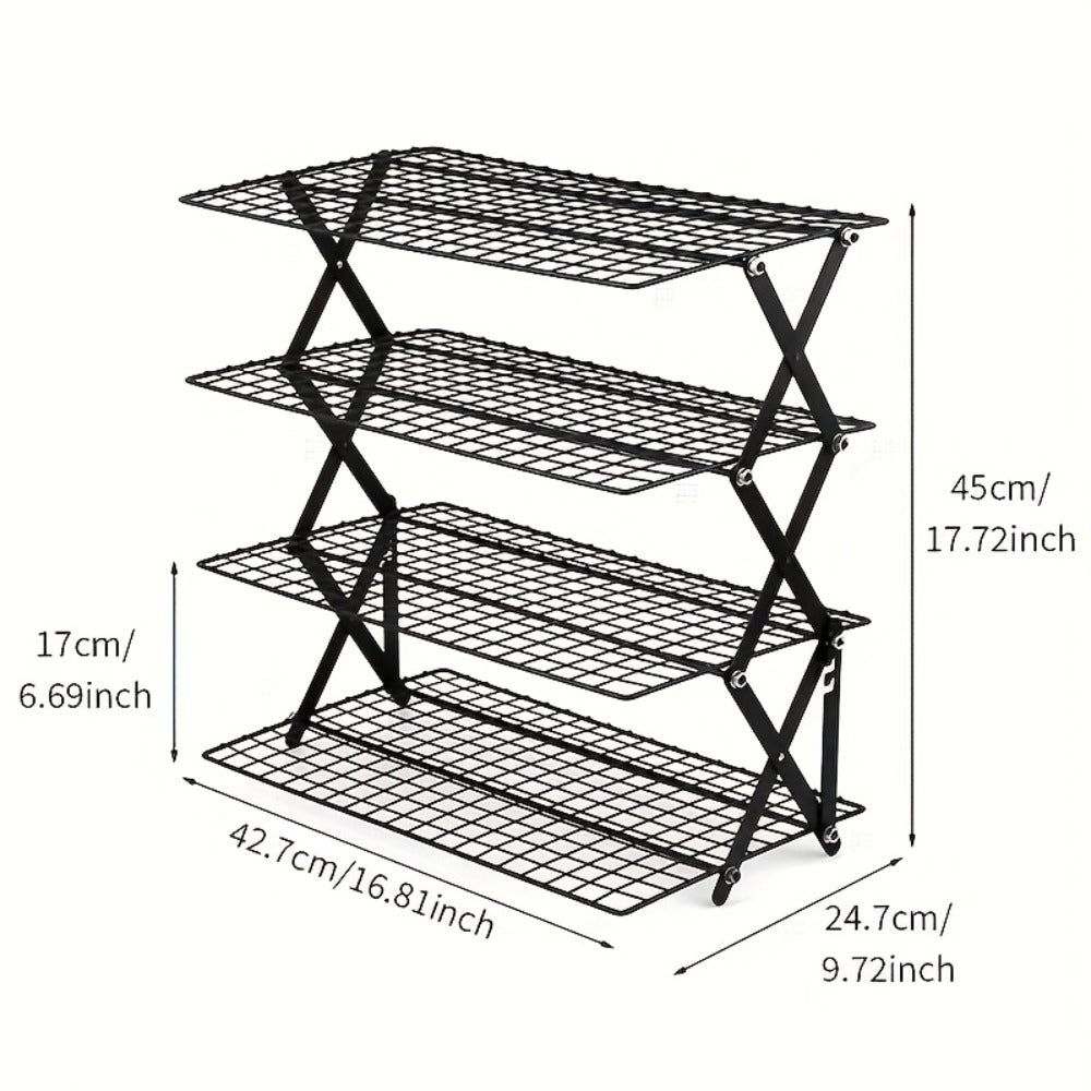 4-Tier Collapsible Cooling Rack Set with Muffin Cups - Metal Wire Baking Rack for Cookies Cakes Bread Roasting BBQ Countertop Kitchen Drying Rack