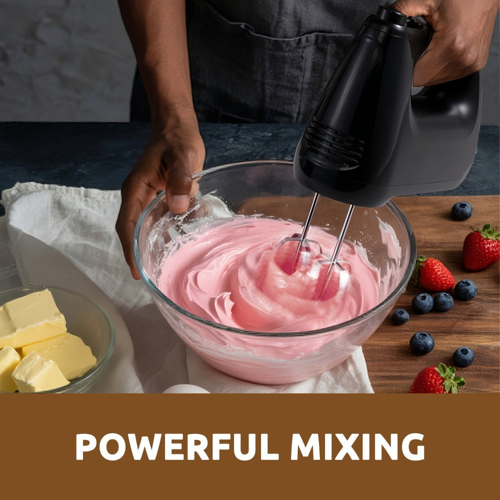 Electric Hand Mixer 250W 6-Speed Turbo - Heavy Duty Motor with 5 Stainless Steel Attachments, Snap-On Storage Case, for Whipping, Mixing Cookies, Cakes & Dough, Black, Blue or Silver