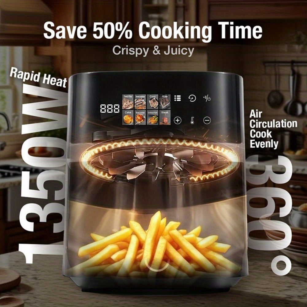 Air Fryer 8-in-1 with LED Touchscreen, 6QT Large Capacity Electric Hot Air Oven, 1350W 360¡ã Hot Air Circulation, Non-Stick Fry Basket, Heat-Insulated Handles, 8 Cooking Presets for Home Kitchen