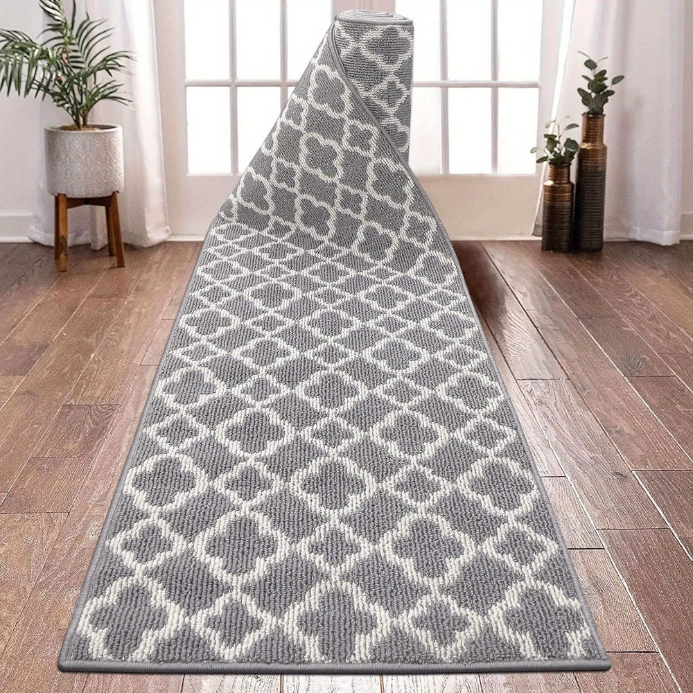 Runner Rug Moroccan Trellis Non-Slip ¨C Machine Washable Hallway Carpet for Entryway, Kitchen & Bathroom ¨C 100% Polypropylene Long Floor Rug, Black & Gray, 2x6, 2x8, 2x10 Ft