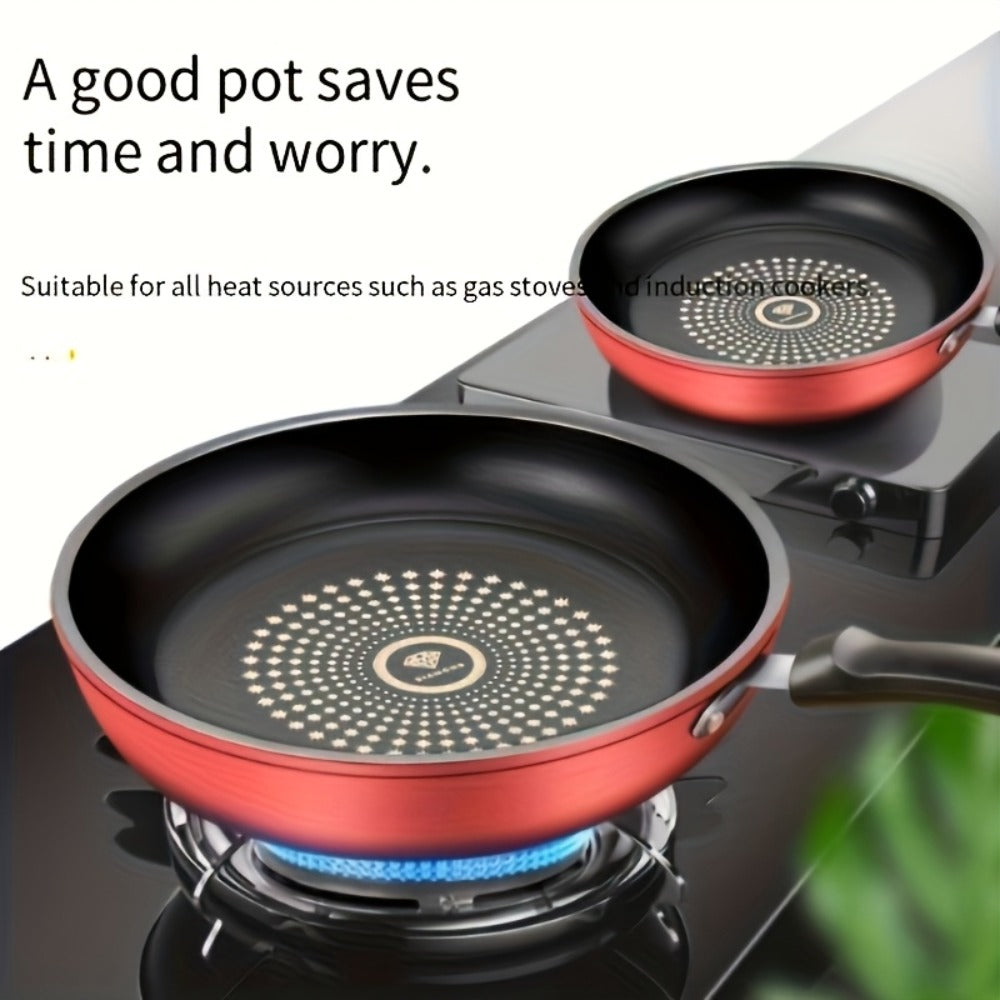 Cast Iron Frying Pan Non-Stick with Lid 9.45 Inch - Powder Coated Skillet Compatible with Induction Gas Electric Stove, Smoke-Reducing Healthy Cookware for Fried Eggs Steak Pancakes, Red Cast Iron Pan