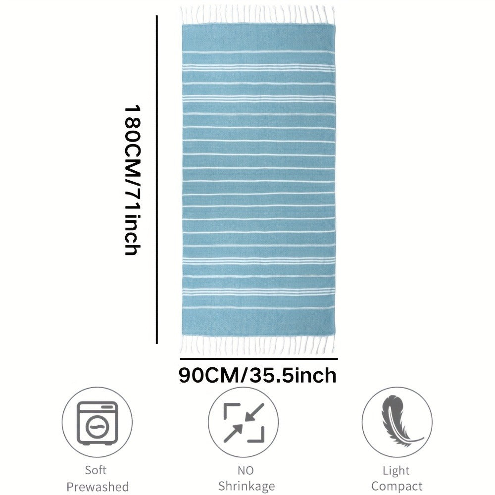 Turkish Striped Beach Towel Oversized 90x180cm 35.5x71in - Quick Dry Lightweight Sand Resistant Shrink Resistant | 10 Colors Blue Grey Orange Red Rose Brown Black Green Royal Blue Cyan | Pool Travel Gym