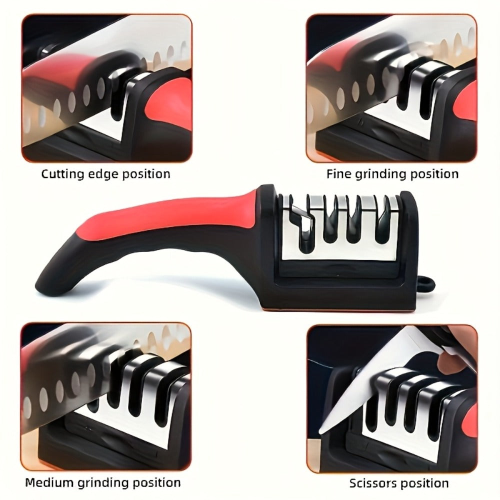 4-in-1 Knife Sharpener with Scissors Sharpener | Stainless Steel, Anti-Slip Handle, Professional Knife Sharpening Kit