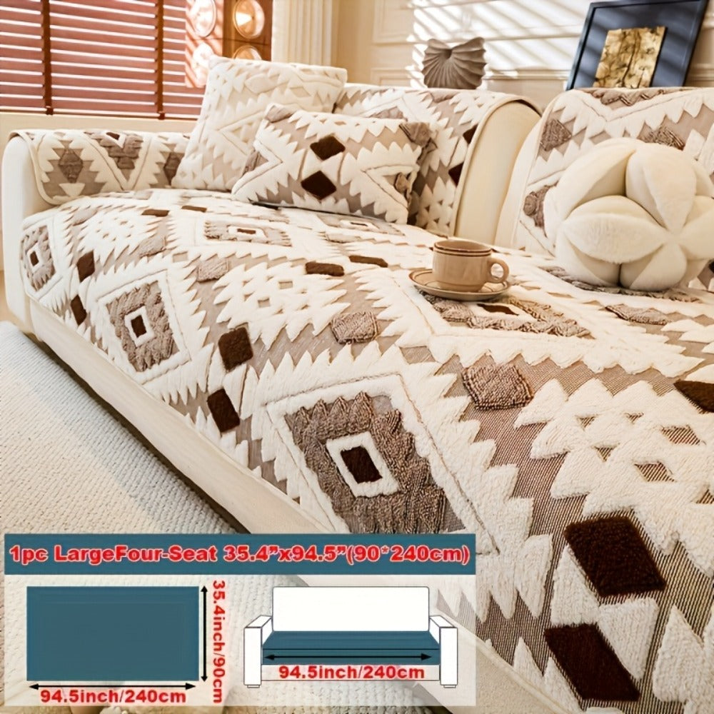 Thick Plush Sofa Cover Non-Slip Pet Friendly Machine Washable Couch Slipcover Furniture Protector for Living Room Bedroom Office Armrest to 4-Seat Multiple Colors