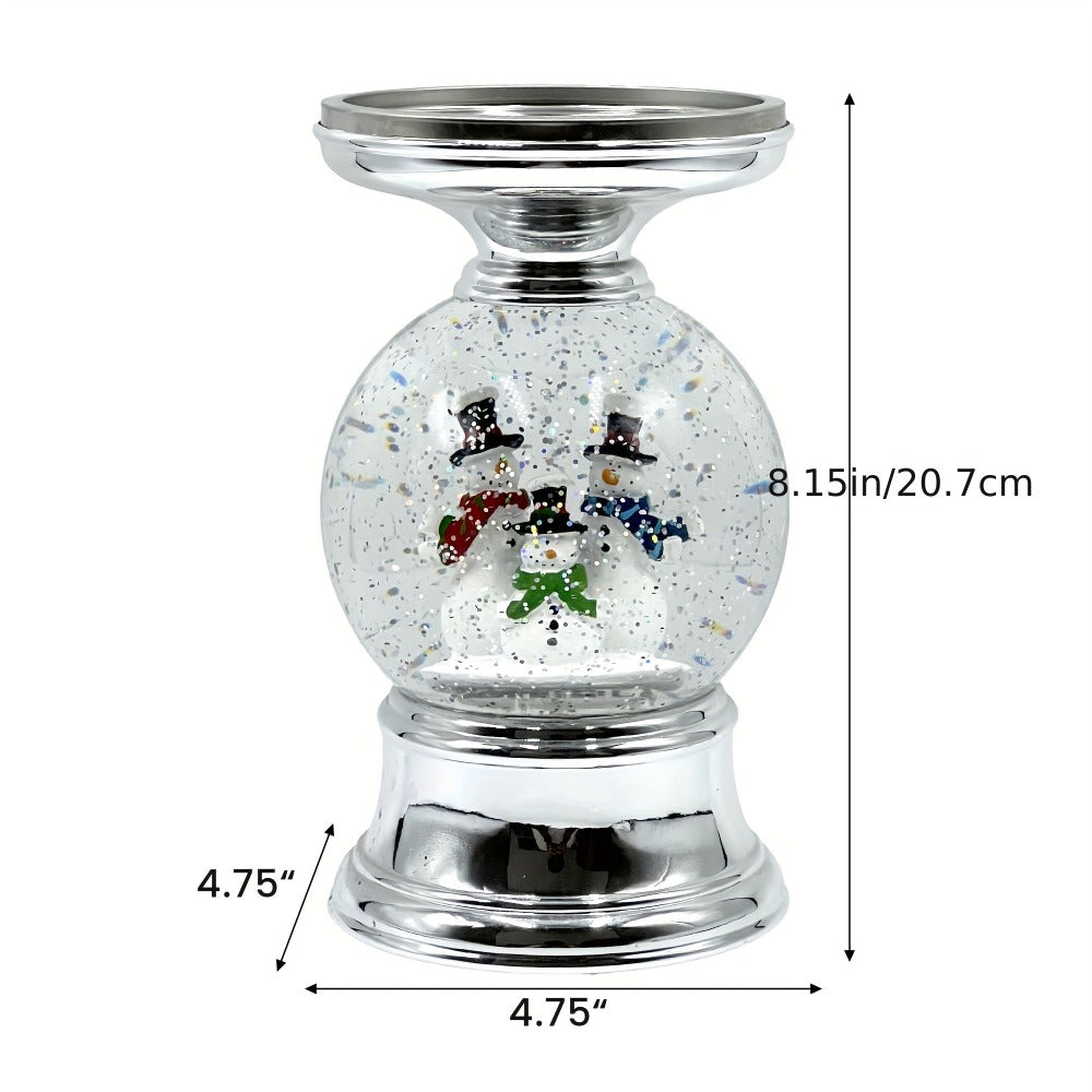 Snowman Water Globe Candle Holder Pedestal Compatible with Bath & Body Works 3-Wick Candles - Winter Christmas Centerpiece Table Decor