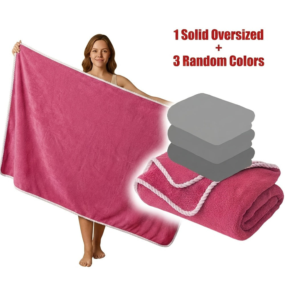 Extra Large Bath Towel Set 4 Piece for Women - 300GSM Ultra Soft Quick Dry Absorbent Solid Color Hand Towels | Orange Green Blue Purple Pink | Spa Yoga Fitness Gym Bathroom Gift