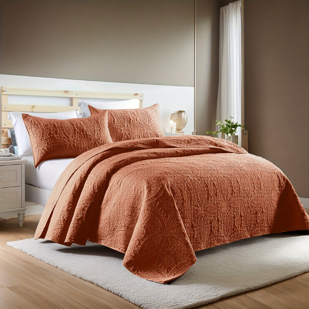 Quilt Set 3 Piece Soft Lightweight Bedding - Thin Bed Quilt with 2 Pillowcases for Bedroom Guest Room, Full Queen King, All Season Comforter Set, 10 Colors