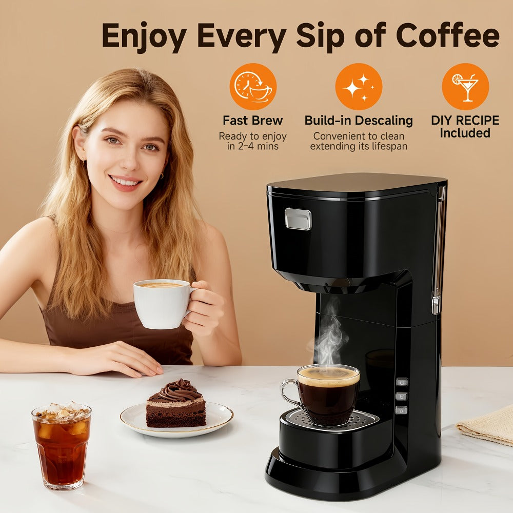 Coffee Maker One-Button Compact Specialty Coffee Machine ¨C Fast Home Brewing, Space-Saving Countertop Design, Barista-Style Results, Available in Black & White