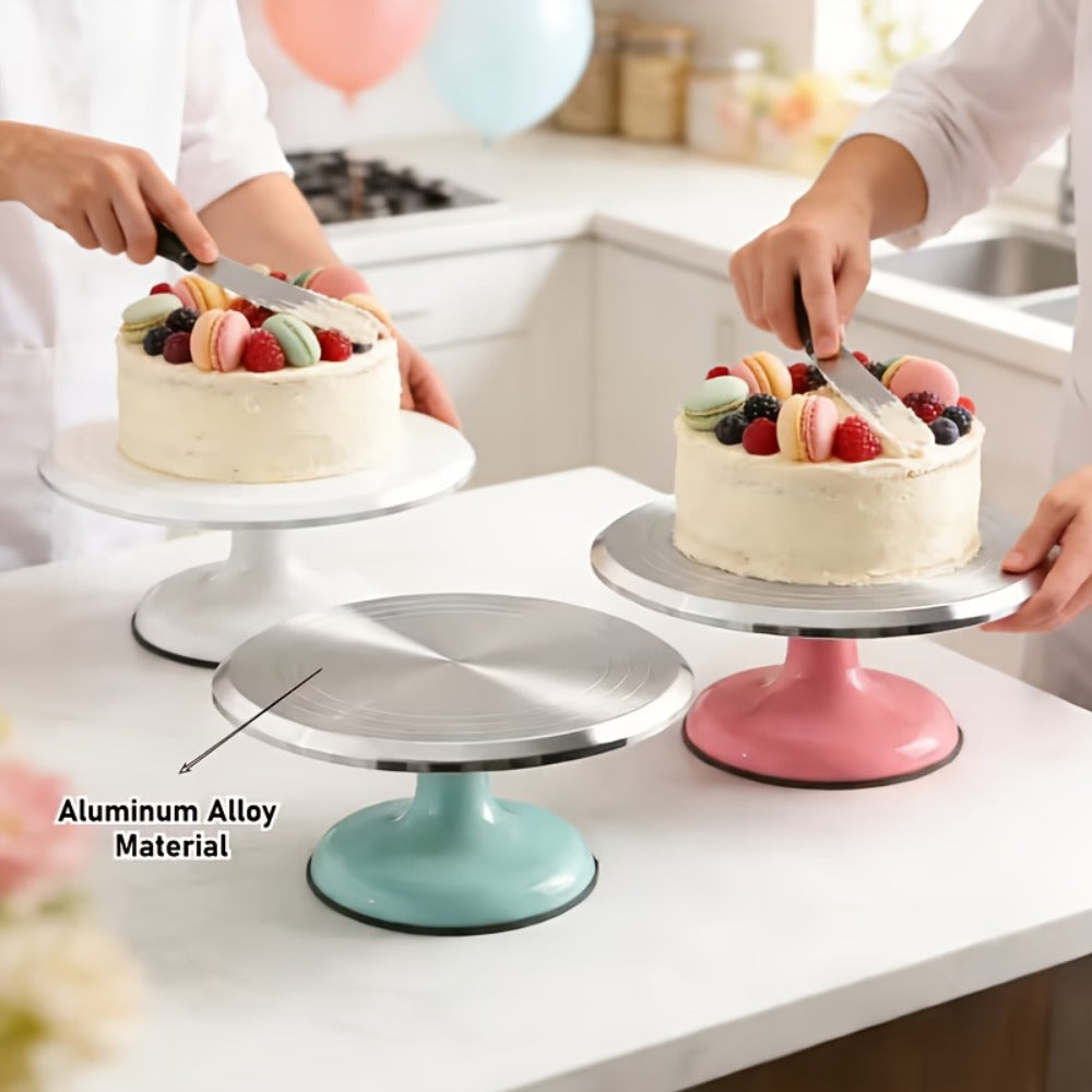 Cake Turntable Stand 10 Inch Aluminum 360 Degree Smooth Rotation with Frosting Spatula - Heavy Duty Rotating Cake Decorating Stand for Baking Birthday Wedding Holiday Desserts, Non-Slip Base Baking Supplies