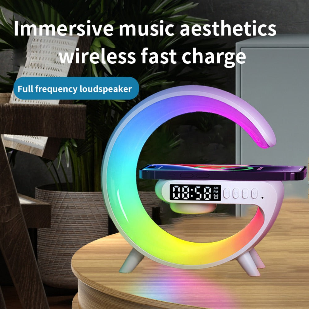 Wireless Speaker Sunrise Alarm Clock RGB Rhythm Night Light with Fast Wireless Charging | Portable Bluetooth Speaker Wake-Up Lamp for Bedroom Bedside Gift for All Phones