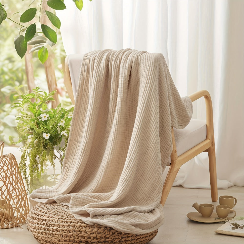 Muslin Blanket 100% Cotton 6-Layer ¨C Breathable Soft Gauze Throw for Couch & Bed, All Season, Machine Washable, 13 Colors, 5 Sizes