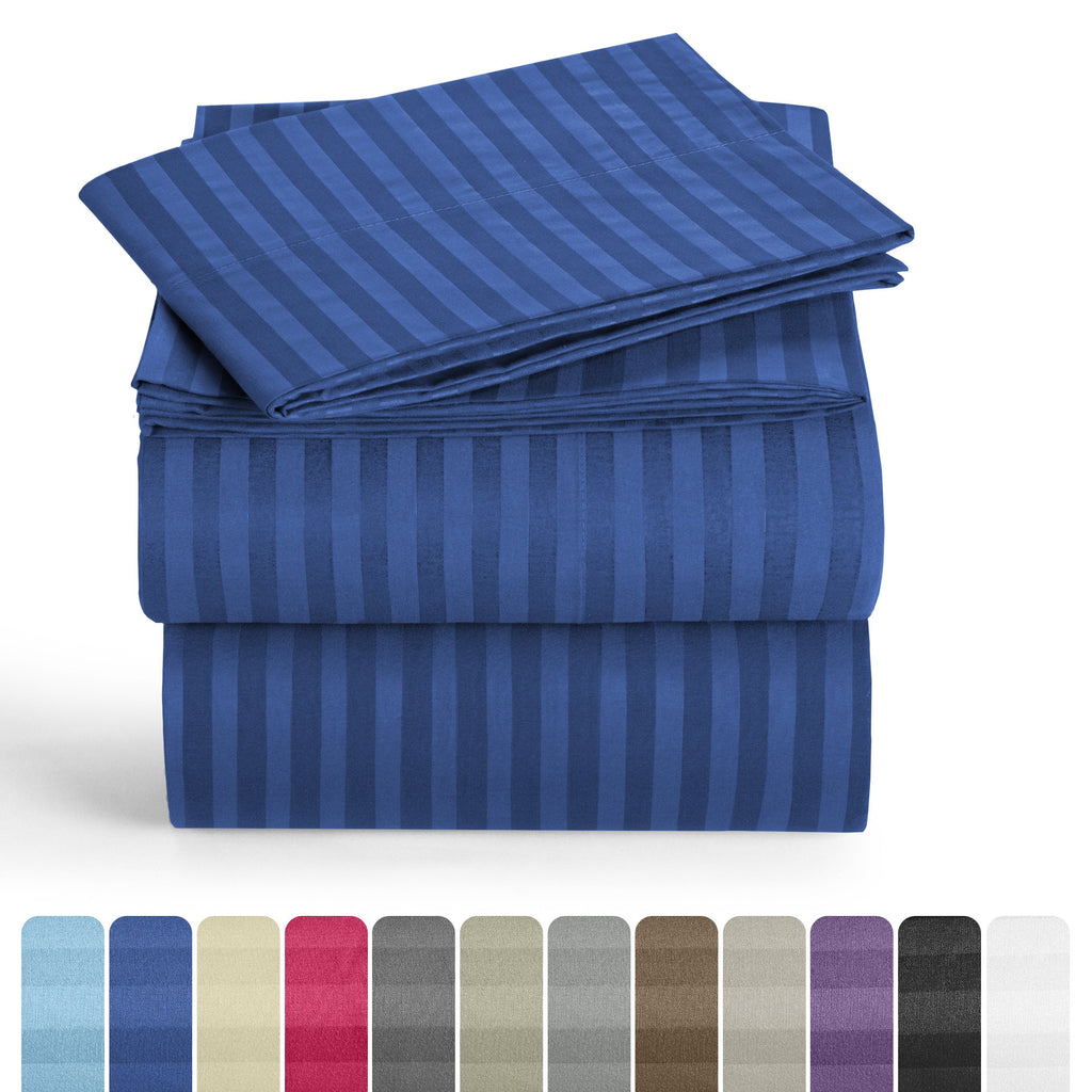 Bed Sheets Set 4/3 Piece Striped - Deep Pocket Fitted Sheet, Soft Breathable Cooling Microfiber Bedding with Pillowcases, Wrinkle Fade Stain Resistant, Hotel Luxury Quality for All Bed Sizes
