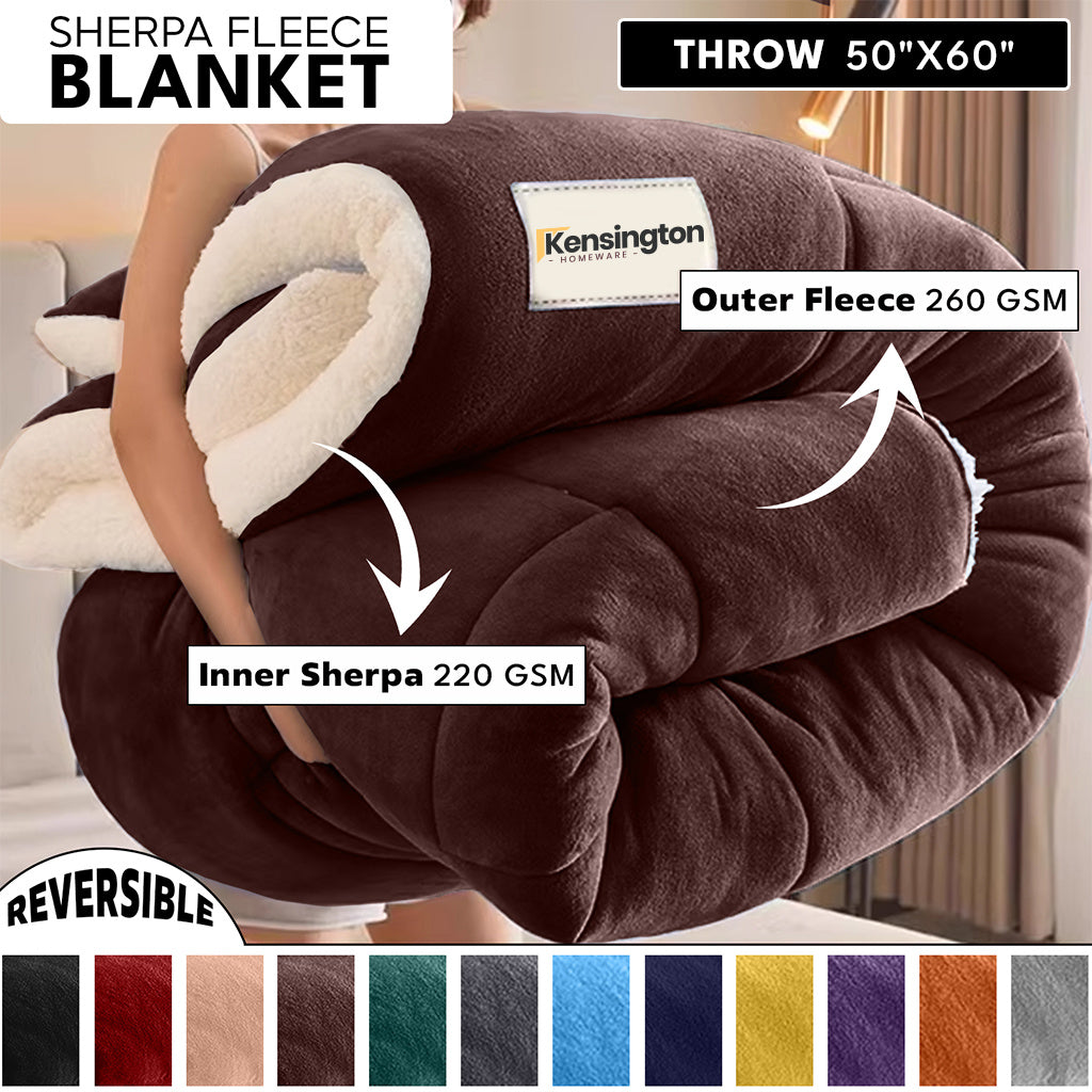 480GSM Sherpa Fleece Blanket ¨C Double-Sided Heavy Warm Throw for Couch, Bed & Travel, Reversible All Season, 13 Colors, 3 Sizes