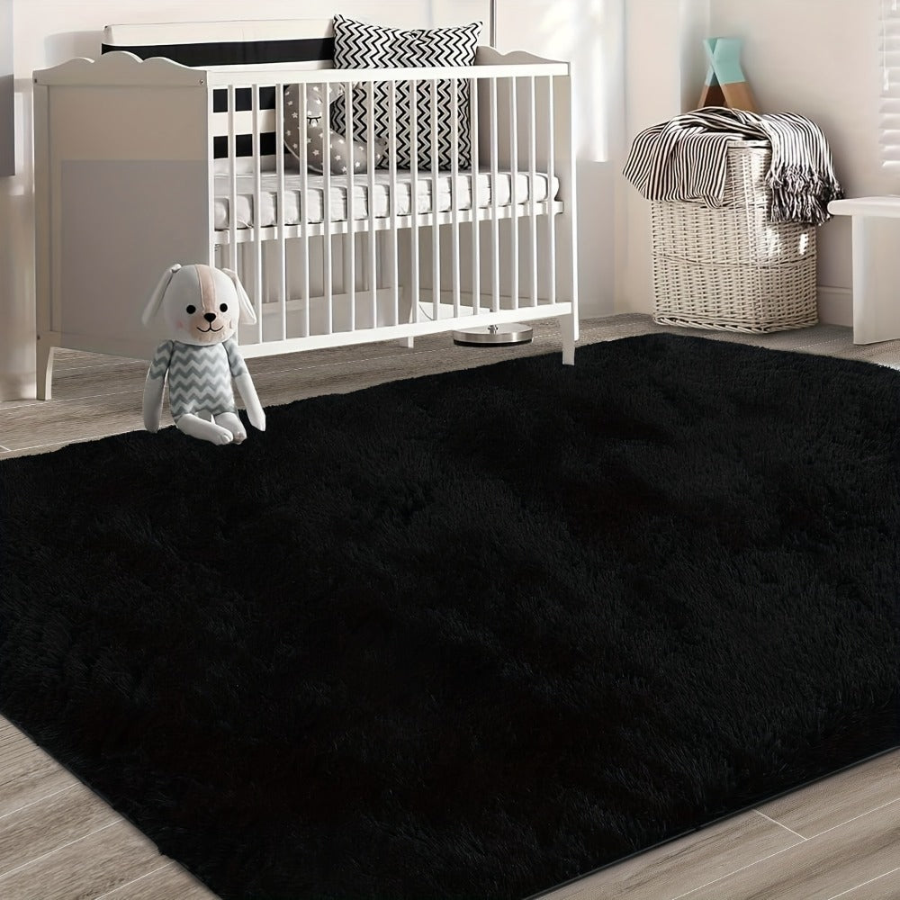 Shaggy Fluffy Area Rug for Bedroom Living Room - Soft Thick Tufted Fuzzy Carpet, Black, Multiple Sizes