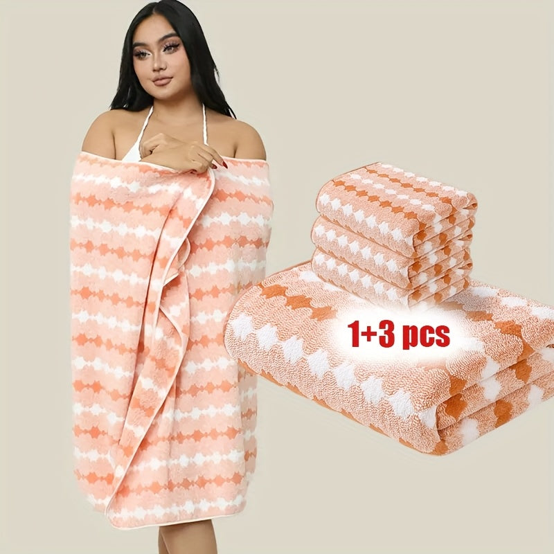 Extra Large Bath Towel Set 4 Piece for Women - 300GSM Ultra Soft Quick Dry Absorbent Solid Color Hand Towels | Orange Green Blue Purple Pink | Spa Yoga Fitness Gym Bathroom Gift