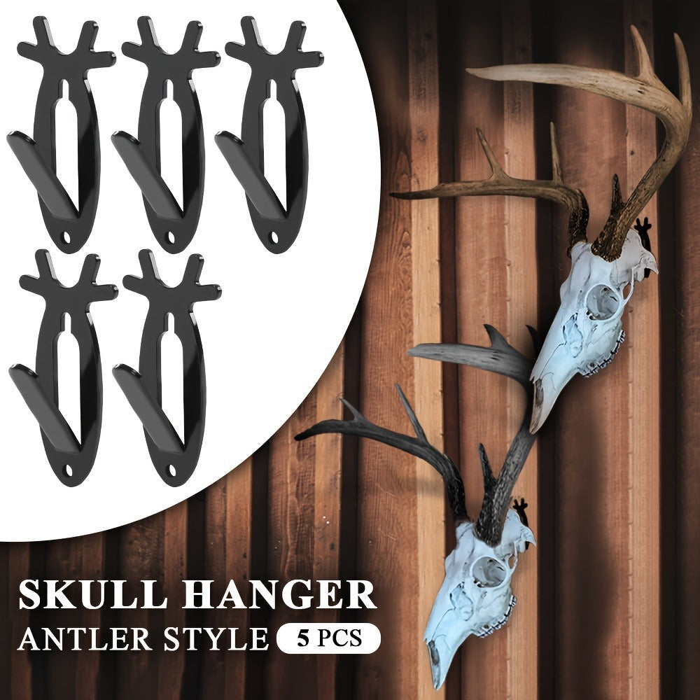 Deer Head Wall Hooks Set of 5 | Rustic Antler Wall Mount Coat Hook | Heavy Duty Steel | Entryway Bedroom Bathroom Balcony Home Decor