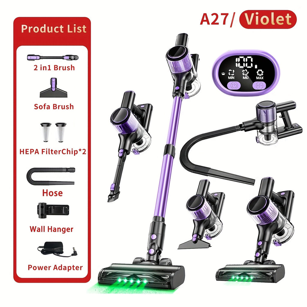 Cordless Stick Vacuum Cleaner 45KPA 8-in-1 Lightweight with Anti-Tangle Brush Green Light Detection for Carpet Pet Hair Hardwood Tile Floor